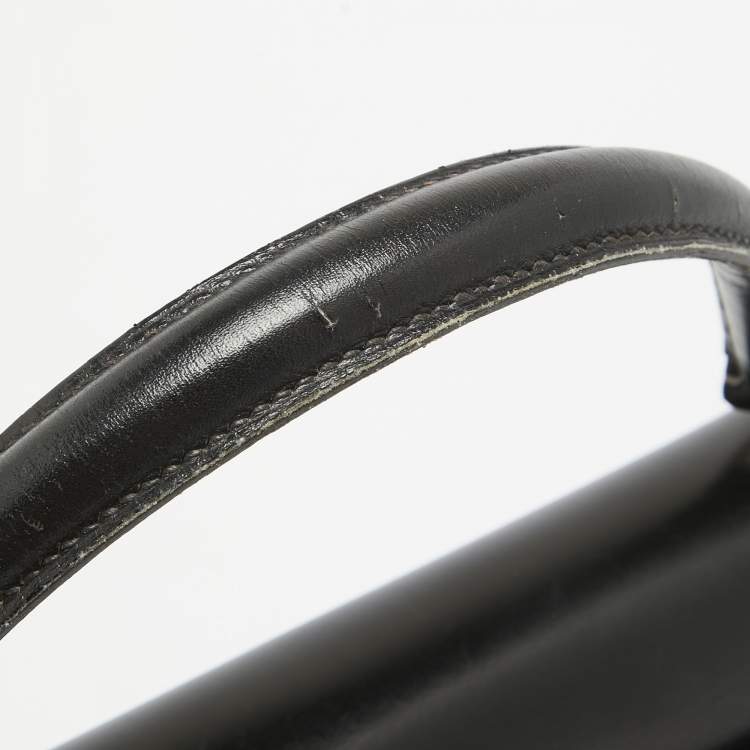 Pre Owned Hermes Noir Box Leather Gold Finish Kelly Sellier 32 Bag