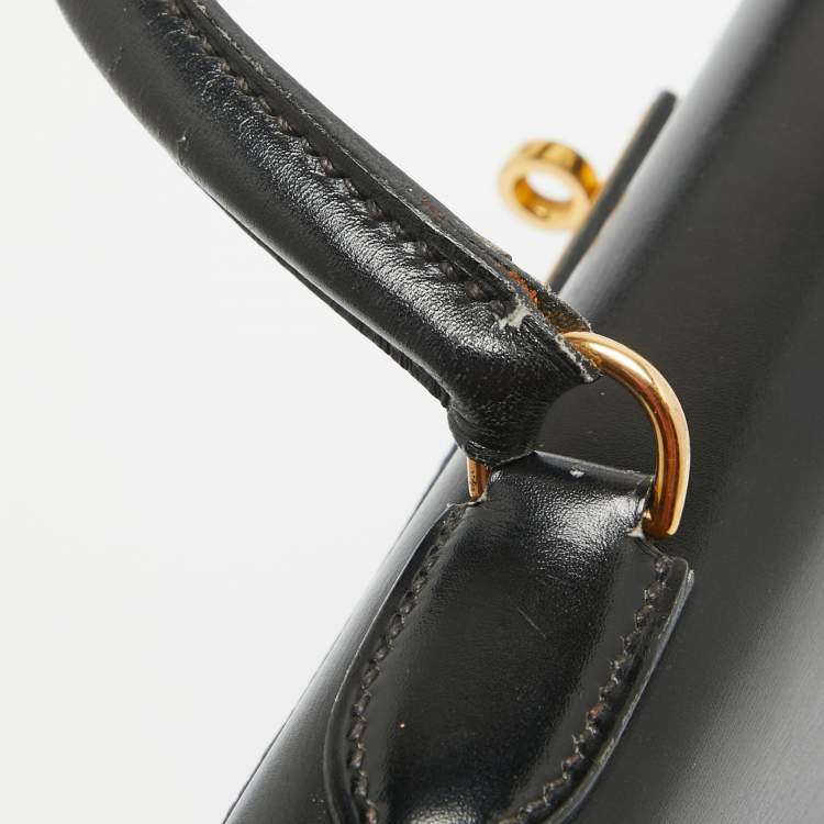 Pre Owned Hermes Noir Box Leather Gold Finish Kelly Sellier 32 Bag