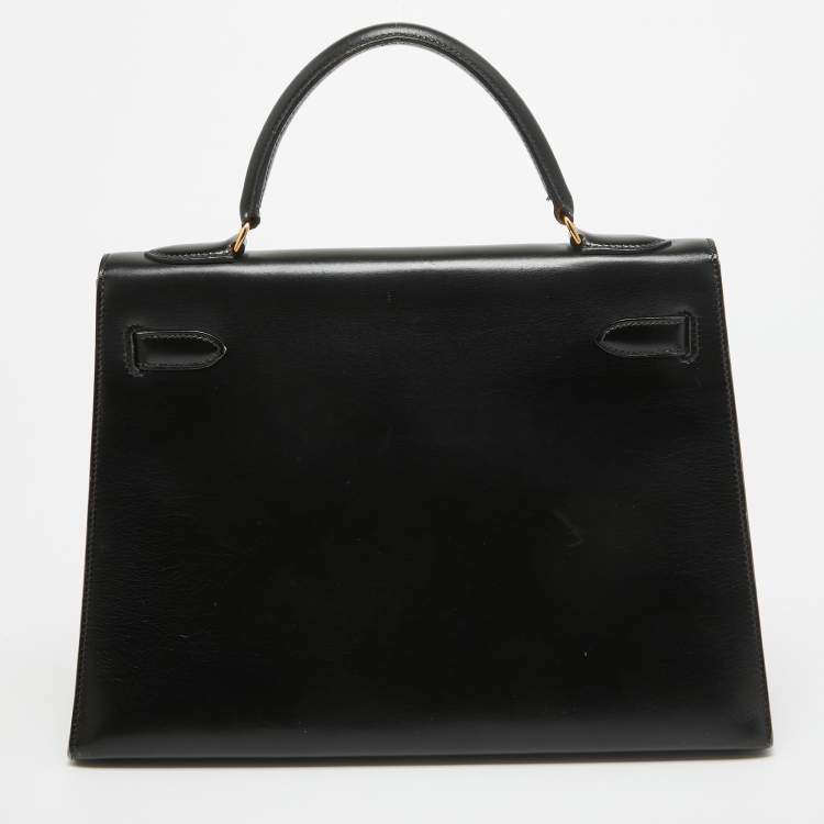 Pre Owned Hermes Noir Box Leather Gold Finish Kelly Sellier 32 Bag