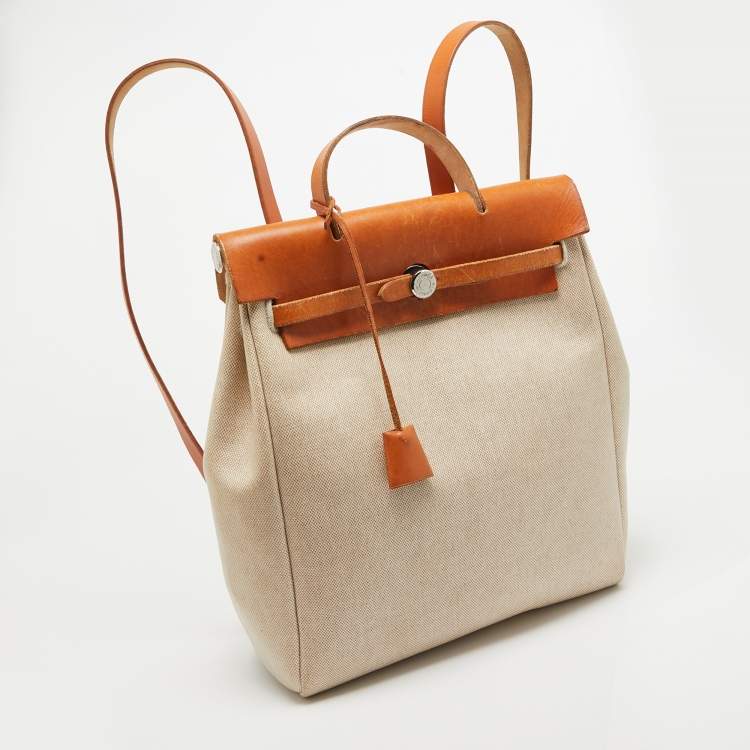 Pre Owned Hermes Natural Canvas and Leather 2-in-1 Herbag Backpack