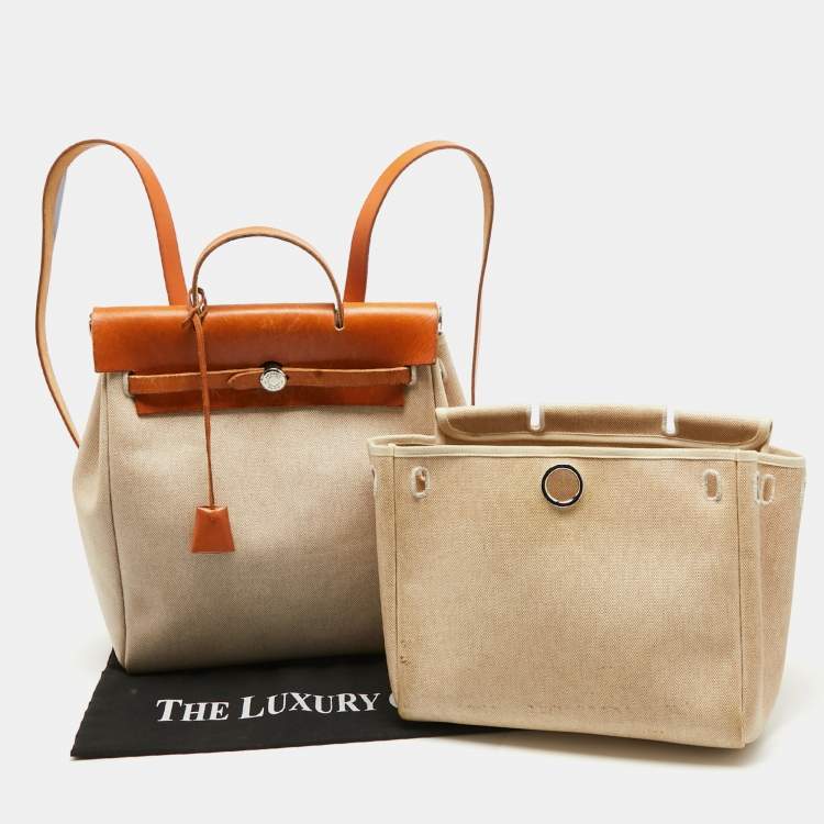 Pre Owned Hermes Natural Canvas and Leather 2-in-1 Herbag Backpack