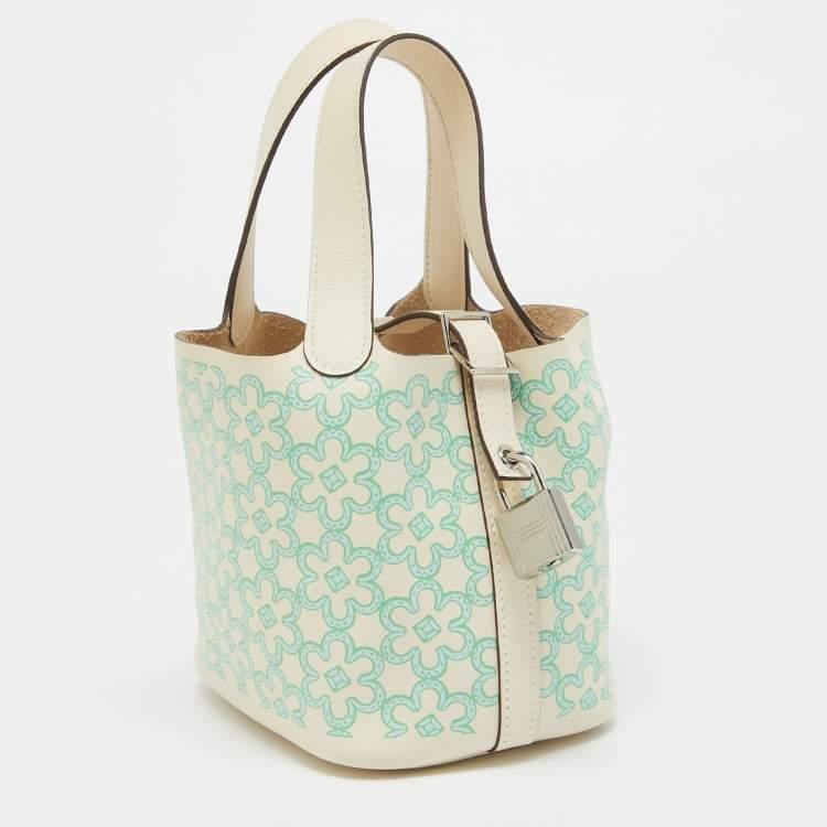 Pre Owned Hermès Nata/Vert/Blanc Swift Leather Lucky Daisy Picotin Lock Micro Bag