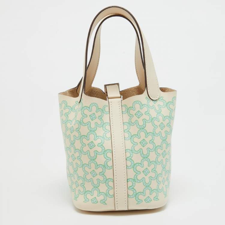 Pre Owned Hermès Nata/Vert/Blanc Swift Leather Lucky Daisy Picotin Lock Micro Bag