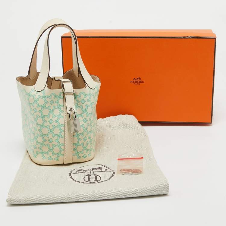 Pre Owned Hermès Nata/Vert/Blanc Swift Leather Lucky Daisy Picotin Lock Micro Bag
