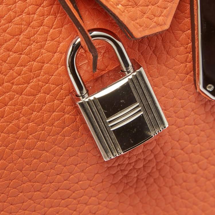 Pre Owned Hermes Feu Taurillon Clemence Palladium Finish Birkin 35 Bag