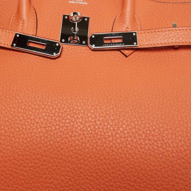 Pre Owned Hermes Feu Taurillon Clemence Palladium Finish Birkin 35 Bag