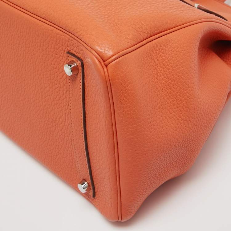 Pre Owned Hermes Feu Taurillon Clemence Palladium Finish Birkin 35 Bag