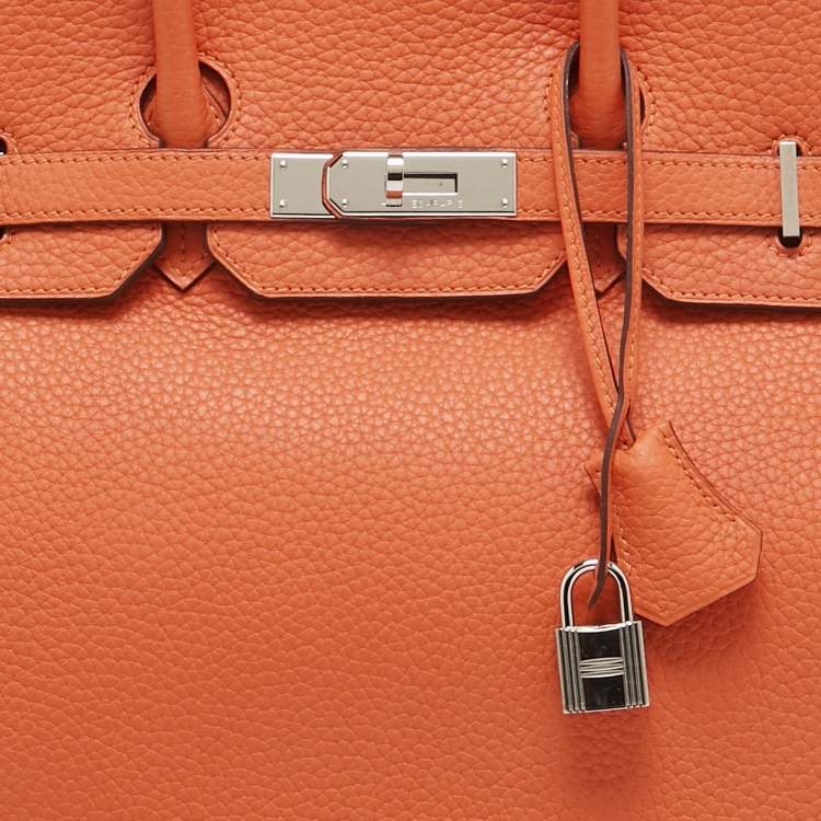 Pre Owned Hermes Feu Taurillon Clemence Palladium Finish Birkin 35 Bag