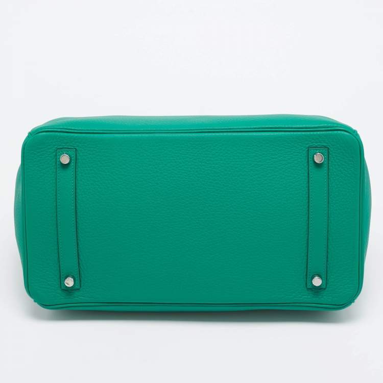 Pre Owned Hermes Vert Vertigo/Vert Fonce Taurillon Clemence Palladium Finish Birkin 35 Bag