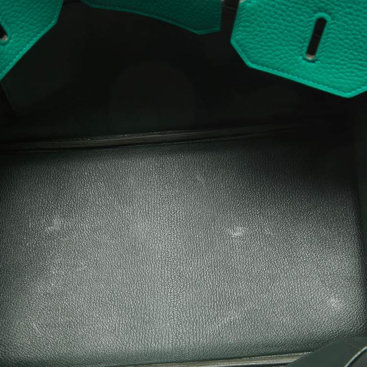 Pre Owned Hermes Vert Vertigo/Vert Fonce Taurillon Clemence Palladium Finish Birkin 35 Bag