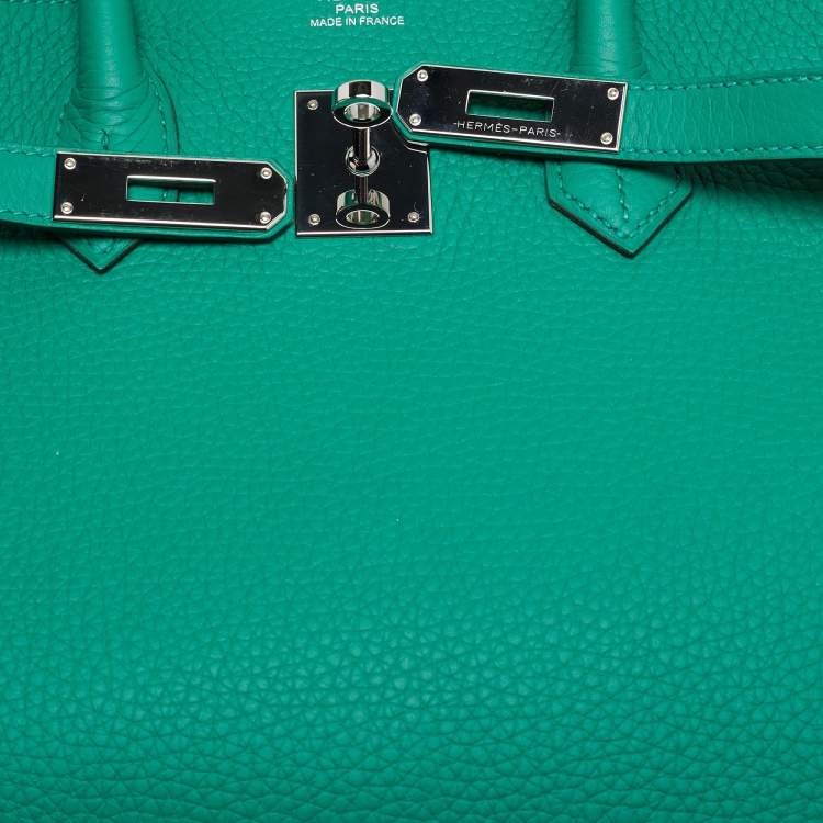 Pre Owned Hermes Vert Vertigo/Vert Fonce Taurillon Clemence Palladium Finish Birkin 35 Bag