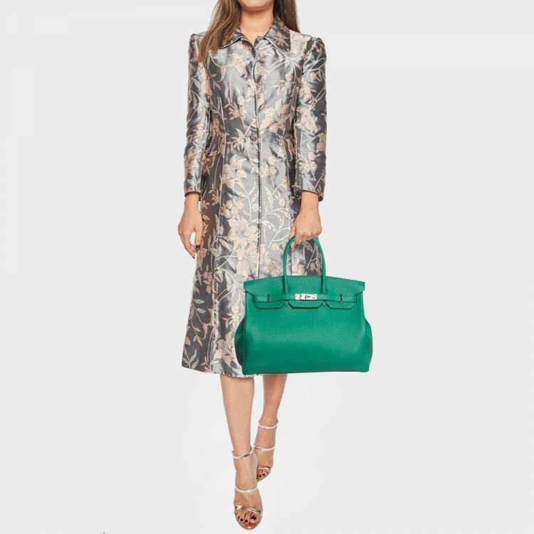 Pre Owned Hermes Vert Vertigo/Vert Fonce Taurillon Clemence Palladium Finish Birkin 35 Bag