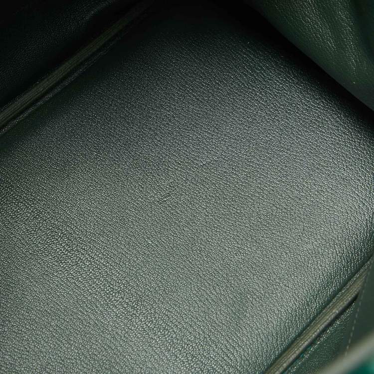 Pre Owned Hermes Vert Vertigo/Vert Fonce Taurillon Clemence Palladium Finish Birkin 35 Bag