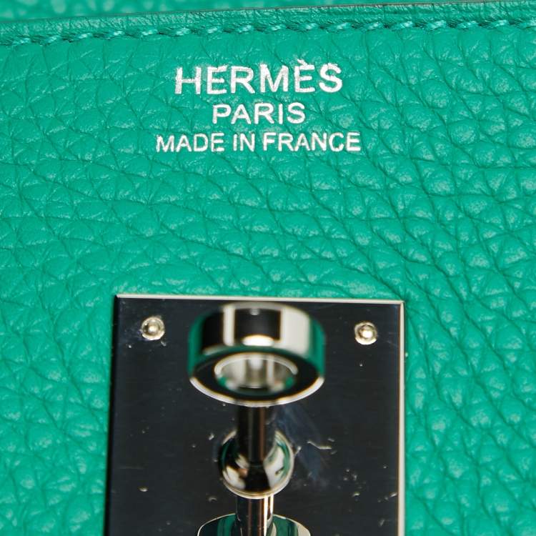 Pre Owned Hermes Vert Vertigo/Vert Fonce Taurillon Clemence Palladium Finish Birkin 35 Bag