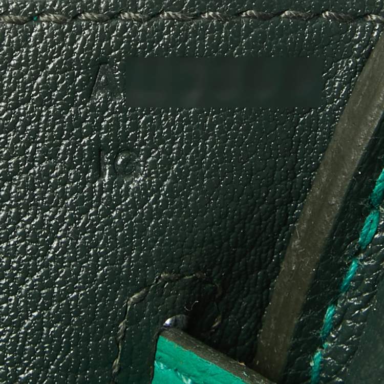 Pre Owned Hermes Vert Vertigo/Vert Fonce Taurillon Clemence Palladium Finish Birkin 35 Bag