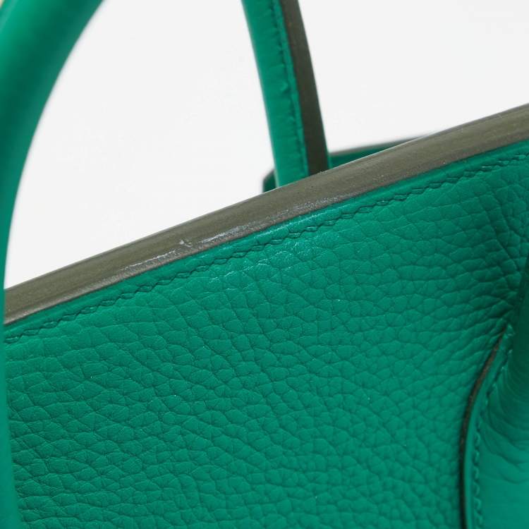 Pre Owned Hermes Vert Vertigo/Vert Fonce Taurillon Clemence Palladium Finish Birkin 35 Bag
