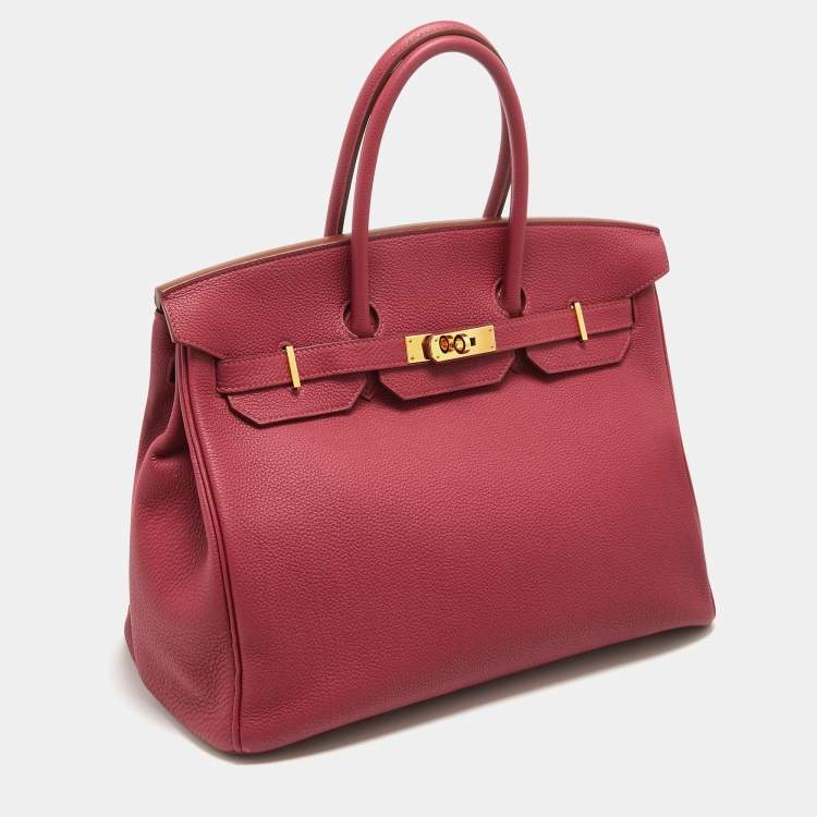 Pre Owned Hermes Ruby Togo Leather Gold Finish Birkin 35 Bag