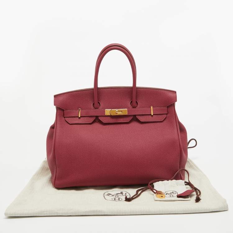 Pre Owned Hermes Ruby Togo Leather Gold Finish Birkin 35 Bag