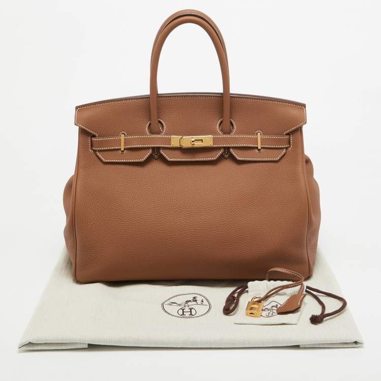 Pre Owned Hermes Gold Togo Leather Gold Finish Birkin 35 Bag