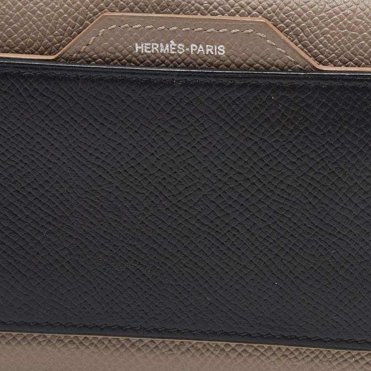 Pre Owned Hermès Etain/Black Epsom Leather Passant Compact Wallet