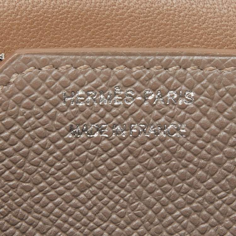 Pre Owned Hermès Etain/Black Epsom Leather Passant Compact Wallet