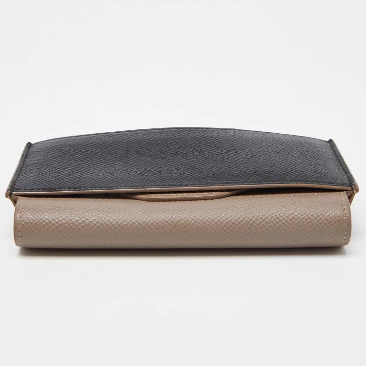 Pre Owned Hermès Etain/Black Epsom Leather Passant Compact Wallet