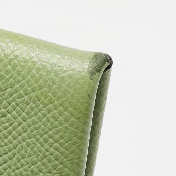 Pre Owned Hermes Vert Criquet Epsom Leather Calvi Card Holder