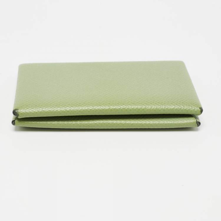 Pre Owned Hermes Vert Criquet Epsom Leather Calvi Card Holder