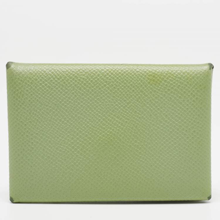 Pre Owned Hermes Vert Criquet Epsom Leather Calvi Card Holder