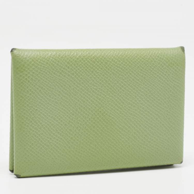 Pre Owned Hermes Vert Criquet Epsom Leather Calvi Card Holder