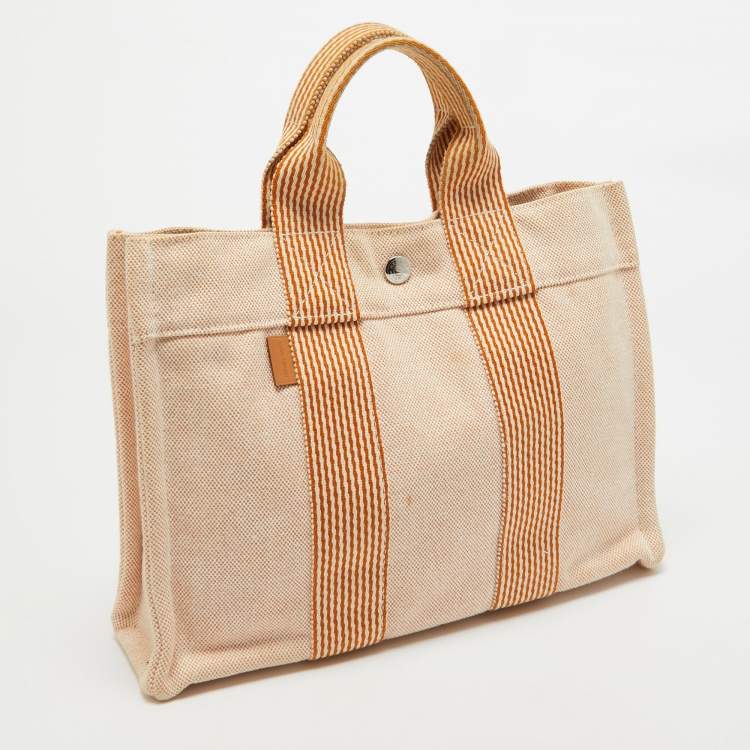 Pre Owned Hermes Peach Canvas Fourre Tout PM Bag