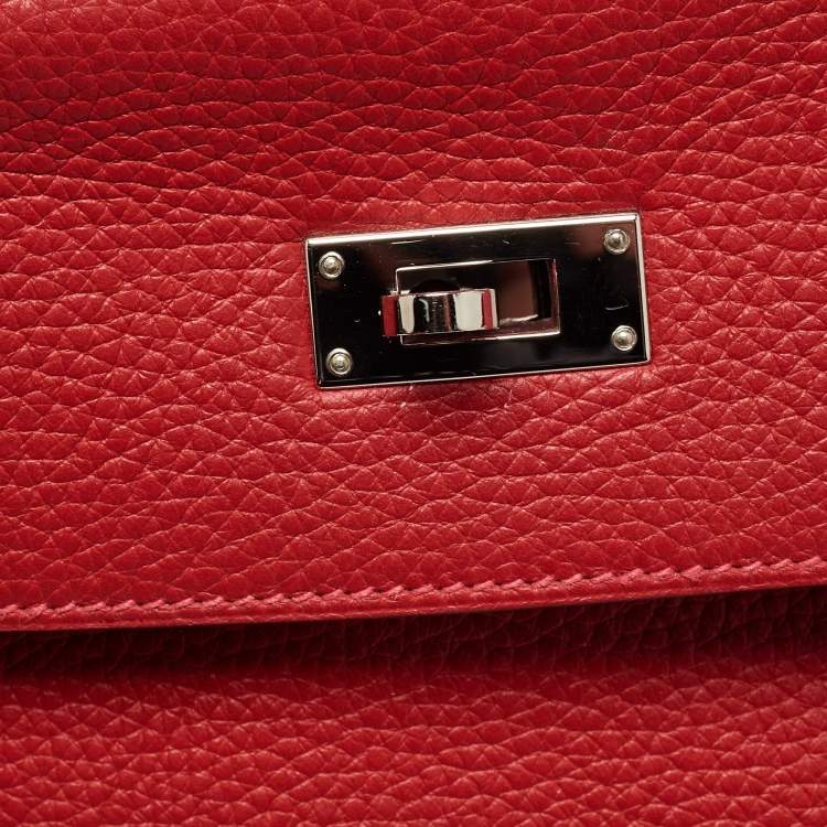 Pre Owned Hermès Rouge Casaque Togo Leather Palladium Finish Kelly Retourne 32 Bag