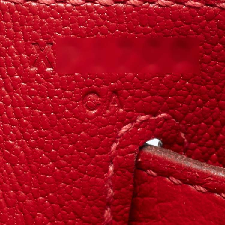 Pre Owned Hermès Rouge Casaque Togo Leather Palladium Finish Kelly Retourne 32 Bag