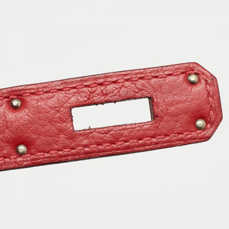 Pre Owned Hermès Rouge Casaque Togo Leather Palladium Finish Kelly Retourne 32 Bag