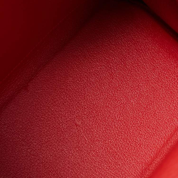 Pre Owned Hermès Rouge Casaque Togo Leather Palladium Finish Kelly Retourne 32 Bag