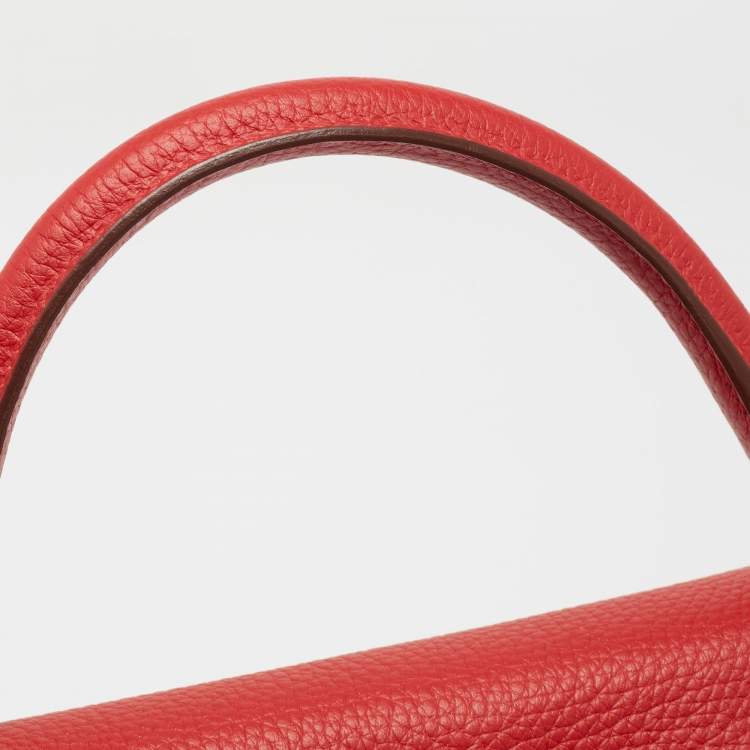 Pre Owned Hermès Rouge Casaque Togo Leather Palladium Finish Kelly Retourne 32 Bag