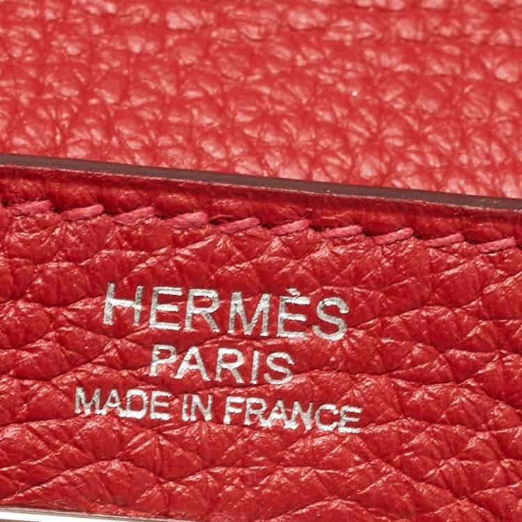 Pre Owned Hermès Rouge Casaque Togo Leather Palladium Finish Kelly Retourne 32 Bag
