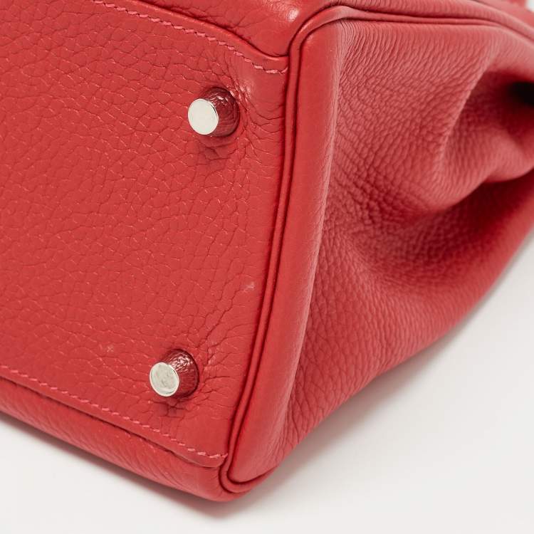 Pre Owned Hermès Rouge Casaque Togo Leather Palladium Finish Kelly Retourne 32 Bag