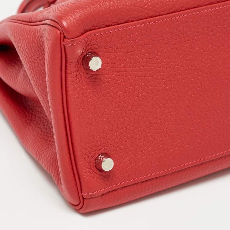 Pre Owned Hermès Rouge Casaque Togo Leather Palladium Finish Kelly Retourne 32 Bag