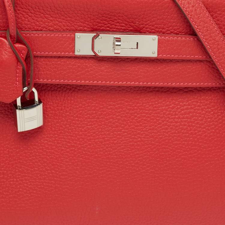 Pre Owned Hermès Rouge Casaque Togo Leather Palladium Finish Kelly Retourne 32 Bag
