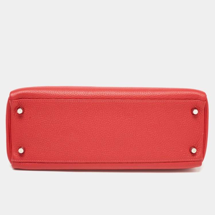 Pre Owned Hermès Rouge Casaque Togo Leather Palladium Finish Kelly Retourne 32 Bag