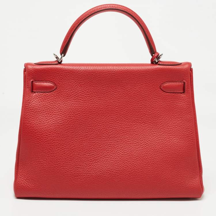 Pre Owned Hermès Rouge Casaque Togo Leather Palladium Finish Kelly Retourne 32 Bag