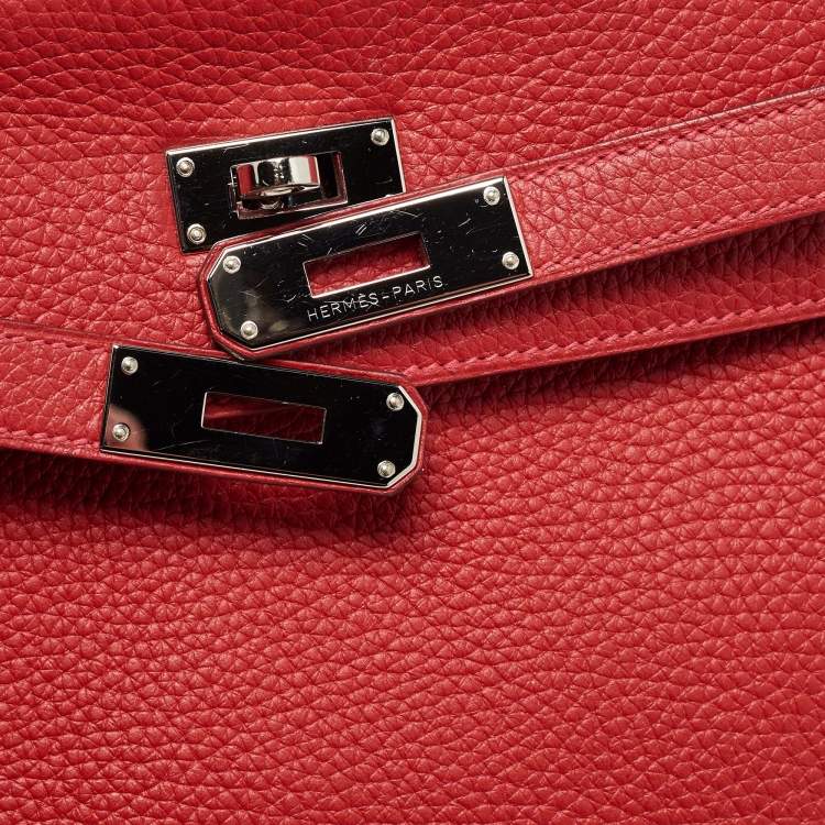 Pre Owned Hermès Rouge Casaque Togo Leather Palladium Finish Kelly Retourne 32 Bag