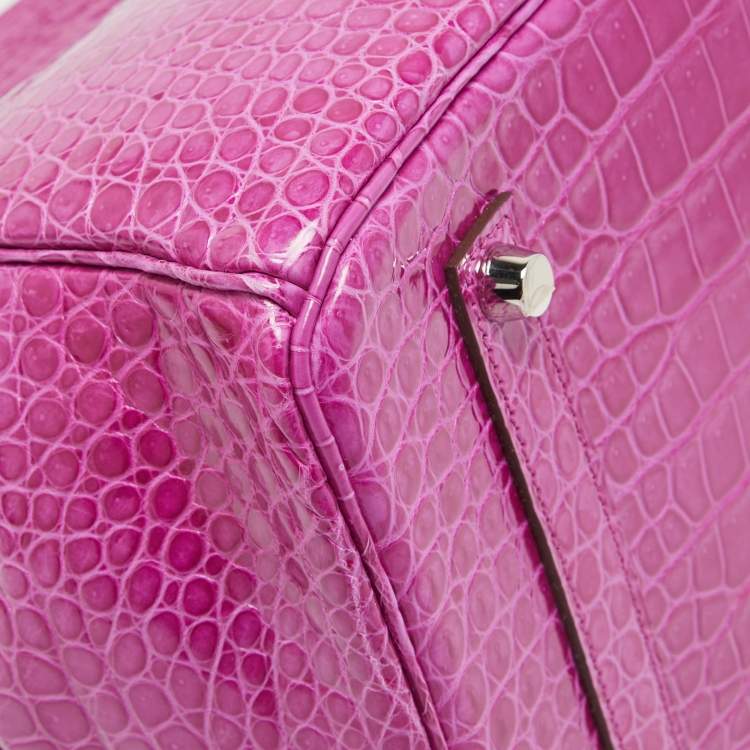 Pre Owned Hermès  Rose Sheherazade Shine Porosus Crocodile Palladium Finish Birkin 35