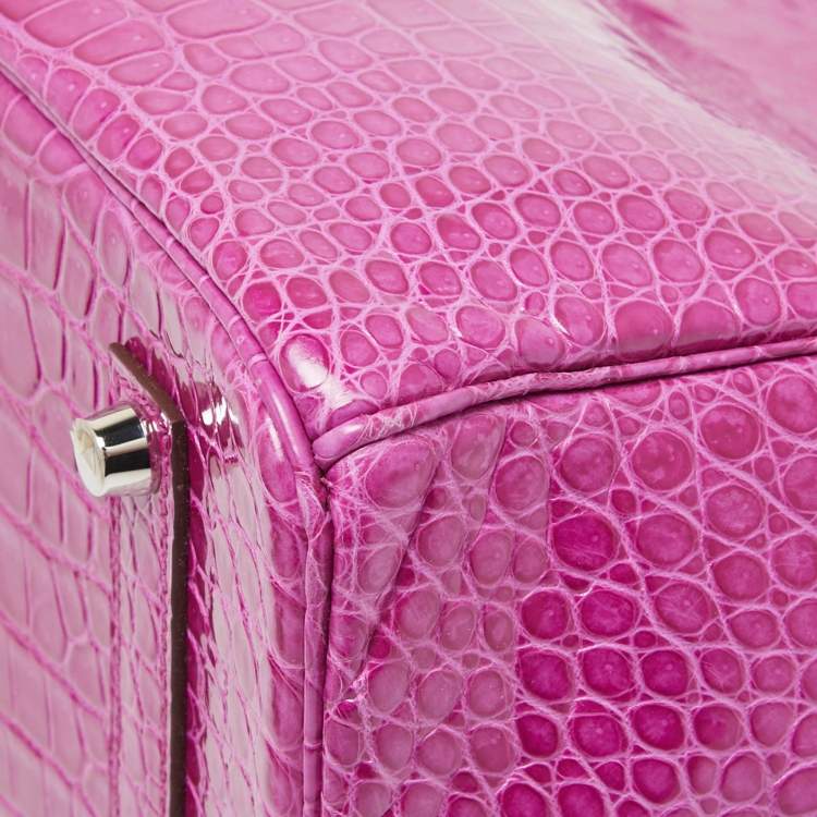 Pre Owned Hermès  Rose Sheherazade Shine Porosus Crocodile Palladium Finish Birkin 35