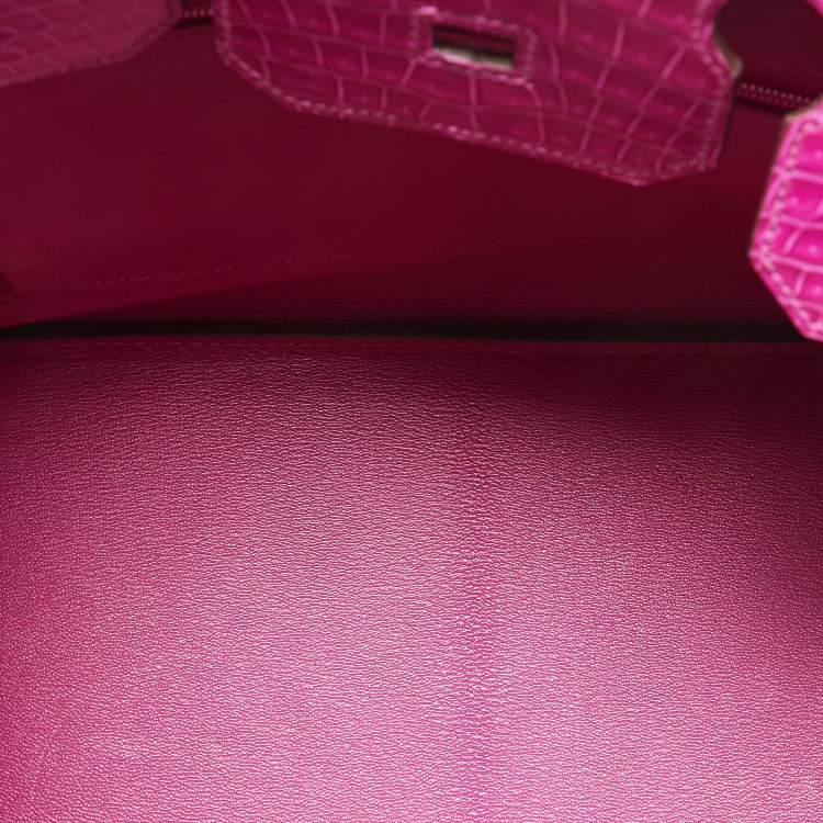 Pre Owned Hermès  Rose Sheherazade Shine Porosus Crocodile Palladium Finish Birkin 35