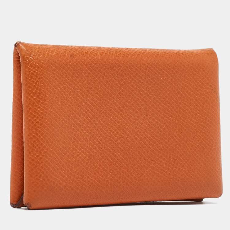 Pre Owned Hermes Orange Epsom Leather Calvi Card Holder