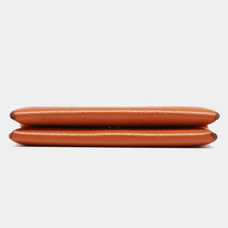 Pre Owned Hermes Orange Epsom Leather Calvi Card Holder