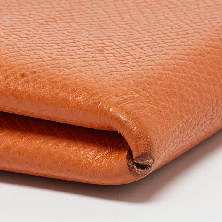 Pre Owned Hermes Orange Epsom Leather Calvi Card Holder