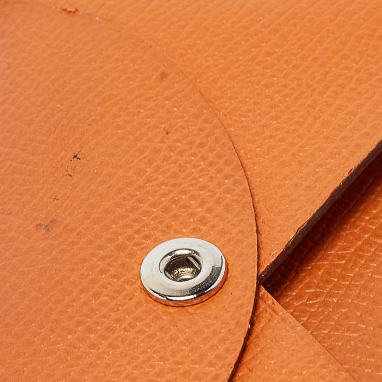 Pre Owned Hermes Orange Epsom Leather Calvi Card Holder